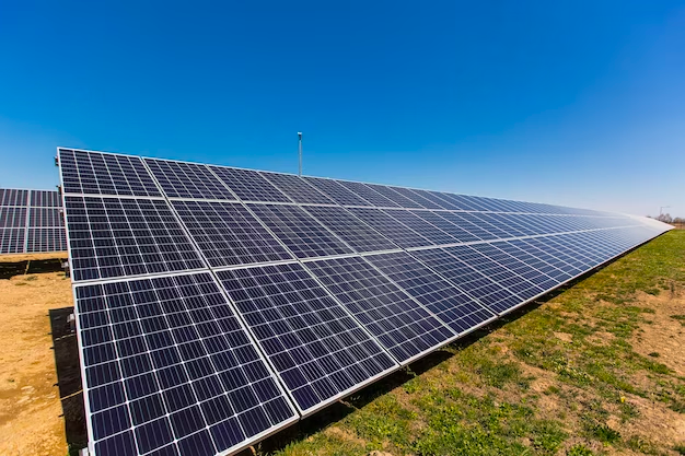 Large Rows Of Solar Panels In a Field